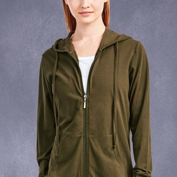Women's Stylish Olive Zip Up Hoodie - Perfect Year-Round Lightweight Design - Picture 5 of 5